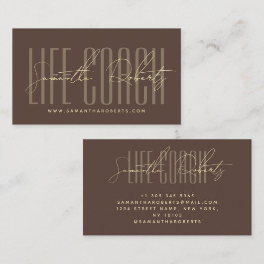 Modern life coach typography script brown visitekaartje (Voorkant / Achterkant)
