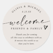 Modern Light Beige Tan Wedding Welcome Hotel Bag Ronde Sticker (Voorkant)