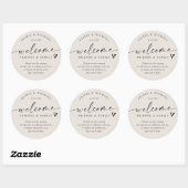 Modern Light Beige Tan Wedding Welcome Hotel Bag Ronde Sticker (Vel)