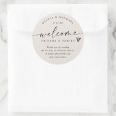 Modern Light Beige Tan Wedding Welcome Hotel Bag Ronde Sticker (Tas)