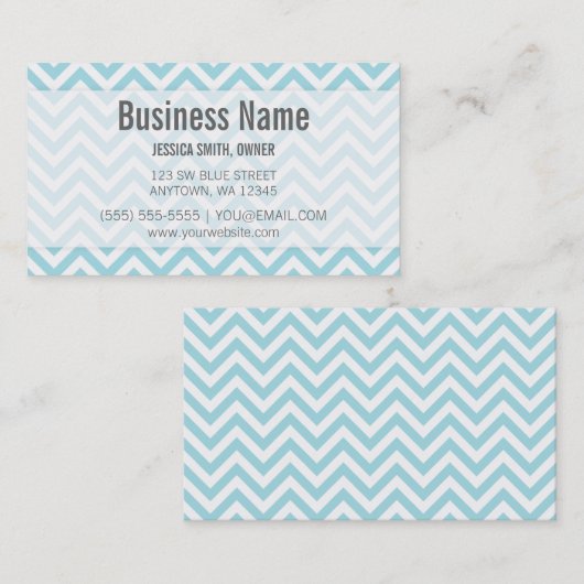 Modern Light Blue en White Chevron Pattern Visitekaartje (Voorkant / Achterkant)