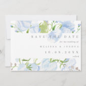 Modern Light Blue Floral QR Code Wedding Save The Date (Voorkant)