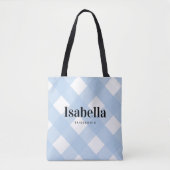 Modern Light Blue Gingham Check Bridesmaid Bag Tote Bag (Voorkant)