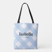 Modern Light Blue Gingham Check Bridesmaid Bag Tote Bag (Achterkant)