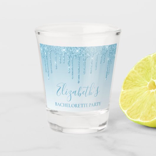 Modern Light Blue Glitter Bachelorette Party Shot Glas (Voorkant)