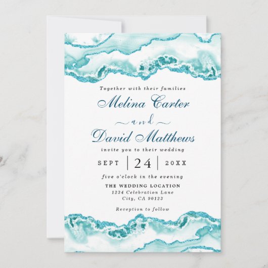 Modern Light Blue Marble Wedding Invitation Save The Date (Voorkant)