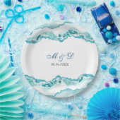 Modern Light Blue Marble Wedding Papieren Bordje (Feest)