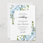 Modern Light Blue Navy Botanical Floral Wedding Kaart (Voorkant)