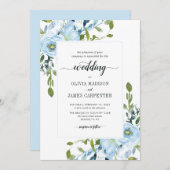 Modern Light Blue Navy Botanical Floral Wedding Kaart (Voorkant / Achterkant)