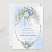 Modern Light Blue Peonies Eucalyptus Baby Shower   Kaart (Voorkant)