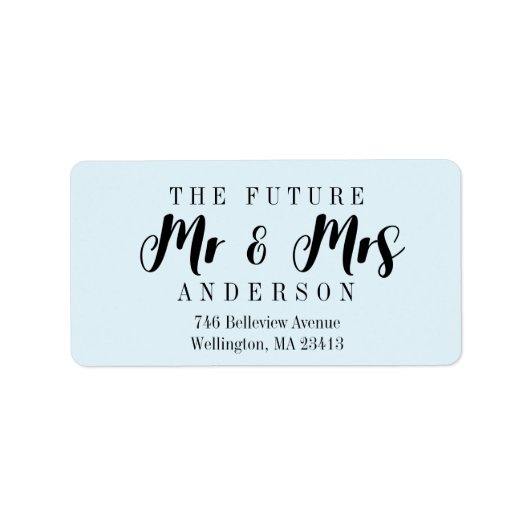 Modern Light Blue The Future Mr en Mrs Script Etiket (Voorkant)