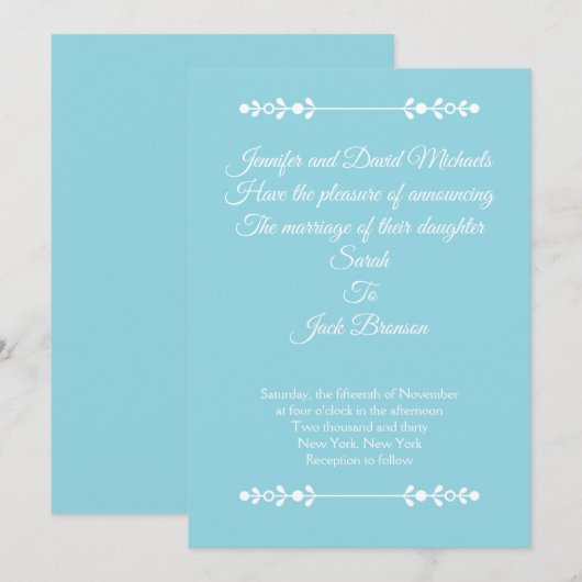 Modern Light Blue & White Wedding invitation Kaart (Voorkant / Achterkant)