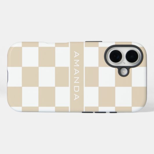 Modern Light Brown Checkered Personalized Case-Mate iPhone Case (Achterkant (horizontaal))