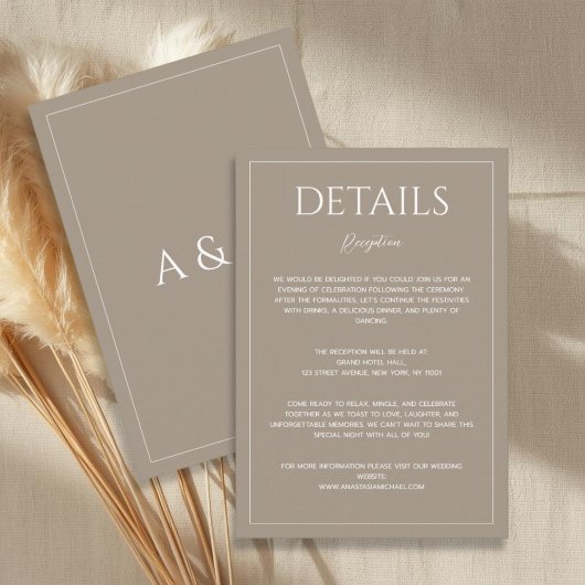 Modern light brown minimalist wedding details informatiekaartje