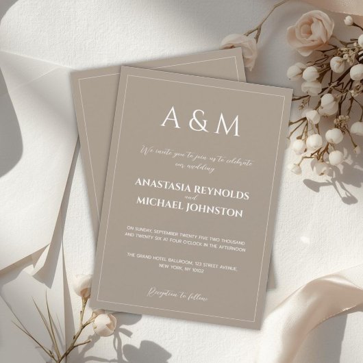 Modern light brown minimalist wedding kaart