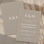 Modern light brown minimalist wedding kaart<br><div class="desc">A modern, minimalist wedding invitation card in light brown tone with a clean and elegant design. The card features subtle thin frames on both sides. Both side includes the couple’s monogram, which can be easily removed or customized if needed. The simple tan background and simple layout give it a timeless,...</div>