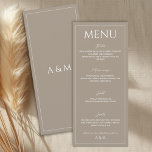 Modern light brown minimalist wedding menu<br><div class="desc">Modern and simple wedding menu in light brown. Clean and easy-to-read design that matches a minimalist modern wedding theme. Includes course description - starter,  main course,  desert and drinks information which is easy to edit and personalize.</div>