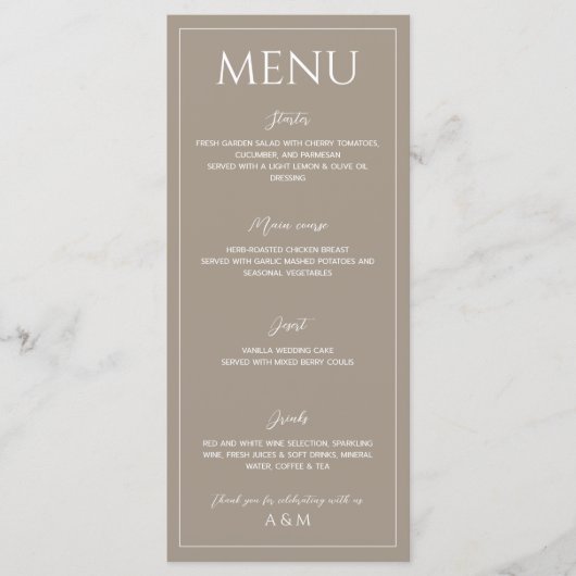 Modern light brown minimalist wedding menu (Voorkant)