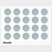 Modern Light Dusty Blue Gold Cross Boy Baptism Ronde Sticker (Vel)