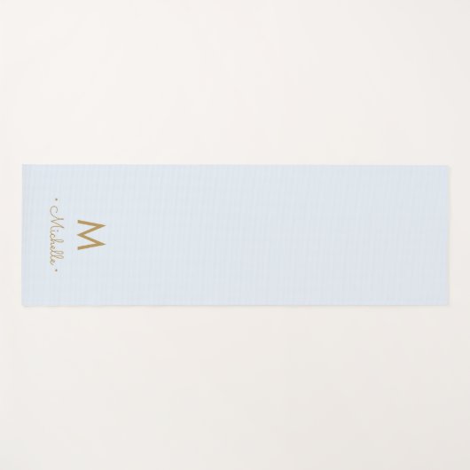Modern Light Dusty Blue Gold Script Monogram Yogamat (Voorkant (horizontaal))