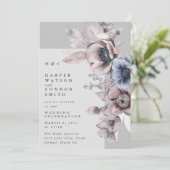 Modern Light Grey Dry Winter Floral Wedding Kaart (Staand voorkant)