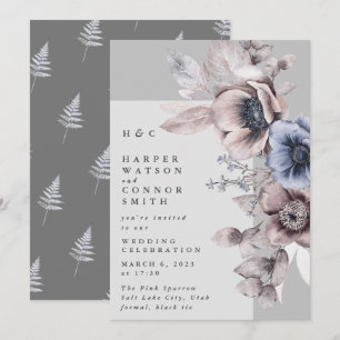 Modern Light Grey Dry Winter Floral Wedding Kaart