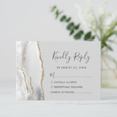 Modern Light Grey Gold Agate Wedding RSVP Kaartje (Staand voorkant)