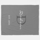Modern Light Grey Script Lettered Monogram Naam Fleece Deken (Voorkant (Horizontaal))