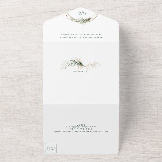 Modern Light Moss Sage Greenery Eucalyptus Wedding All In One Uitnodiging (Buitenkant)