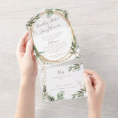 Modern Light Moss Sage Greenery Eucalyptus Wedding All In One Uitnodiging (Afscheurbaar)