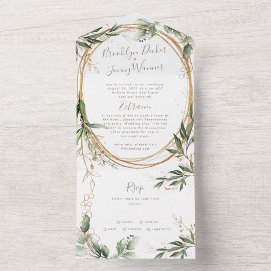 Modern Light Moss Sage Greenery Eucalyptus Wedding All In One Uitnodiging (Binnen)