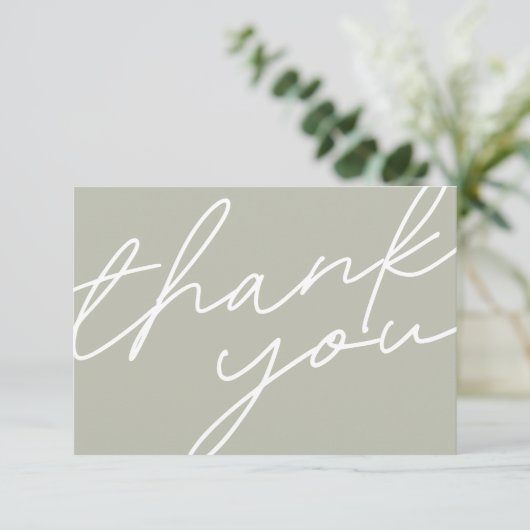 Modern Light Sage Green Calligraphy Script Wedding Bedankkaart (Staand voorkant)