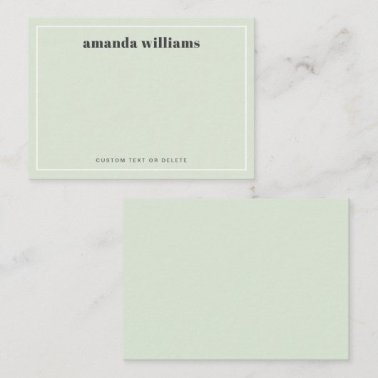 Modern light sage green name & text mini notecard visitekaartje (Voorkant / Achterkant)