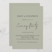 Modern Light Sage Wedding Evening Party Kaart (Voorkant / Achterkant)