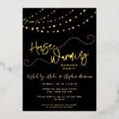 Modern Light String Script Housewarming Party Goud Folie Uitnodiging (Voorkant)