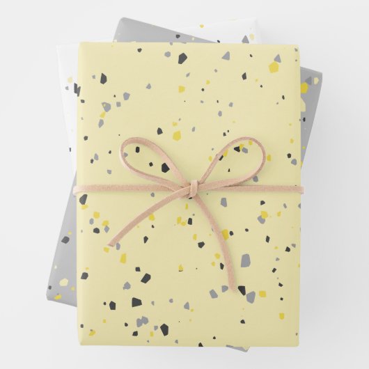 Modern Light Yellow Grey Terrazzo Pattern Inpakpapier Vel (In situ)