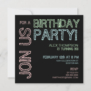 Modern Lights Birthday Party Invitation Kaart