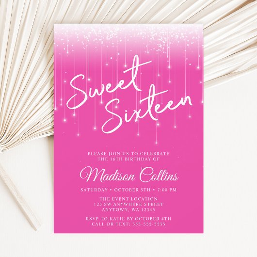 Modern Lights Hot Pink Sweet 16 Kaart