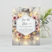 Modern Lights Mason Jar Wedding Save The Date (Staand voorkant)