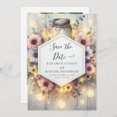 Modern Lights Mason Jar Wedding Save The Date (Voorkant / Achterkant)
