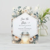 Modern Lights Mason Jar Wedding Save The Date (Staand voorkant)