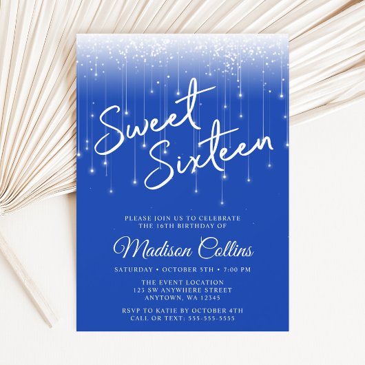 Modern Lights Royal Blue Sweet 16 Kaart