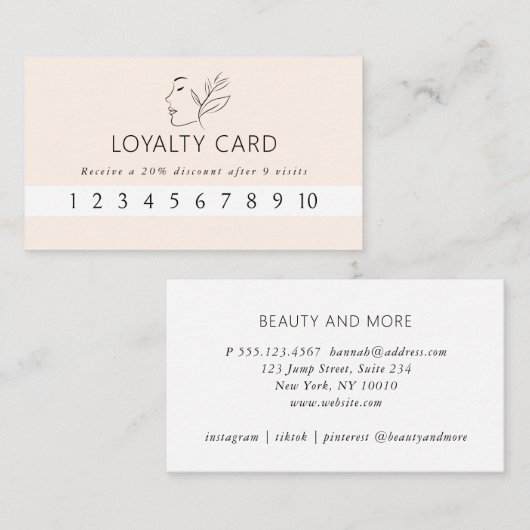 Modern, Lijnkunst, Vrouw, Blad, Salon, Beige Visitekaartje (Voorkant / Achterkant)