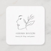 Modern, Lijnkunst, Vrouw, Bladgroen, Salon, Wit Vierkante Visitekaartje (Voorkant)