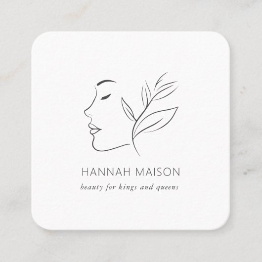 Modern, Lijnkunst, Vrouw, Bladgroen, Salon, Wit Vierkante Visitekaartje (Voorkant)
