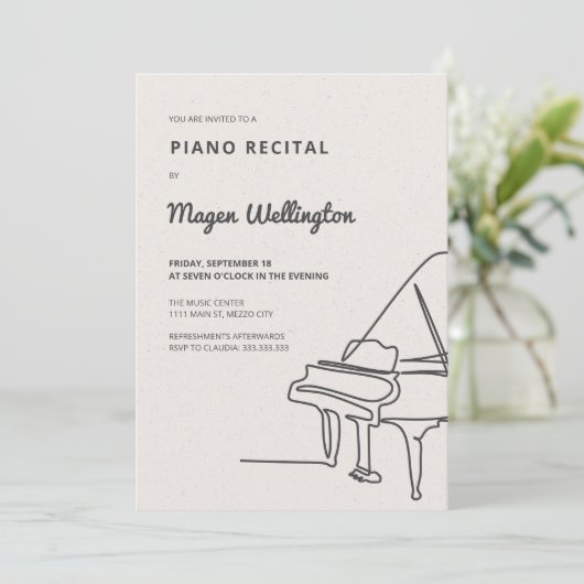 Modern Lijntekening Grand Piano Recital Kaart (Staand voorkant)
