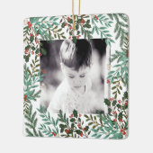 Modern Lijst Botanische Bloemen Kerstmis Twee foto Keramisch Ornament (Links)