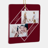 Modern Lijst Burgundy Two Photo Merry Kerstmis Keramisch Ornament (Rechts)