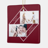 Modern Lijst Burgundy Two Photo Merry Kerstmis Keramisch Ornament (Links)