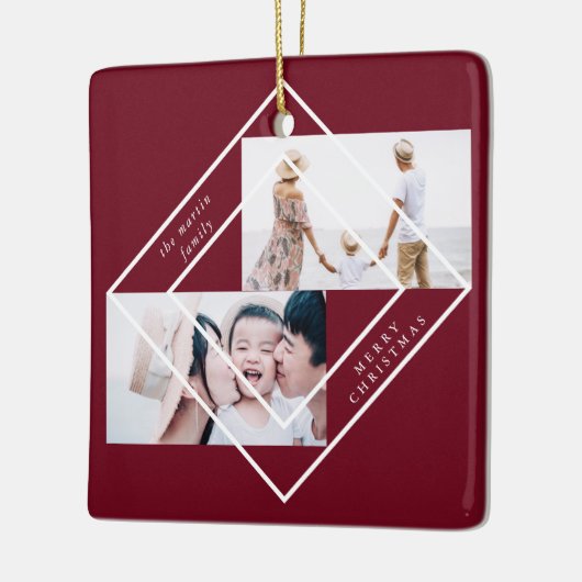 Modern Lijst Burgundy Two Photo Merry Kerstmis Keramisch Ornament (Links)
